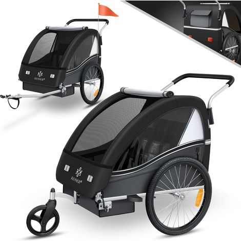 KESSER® remolque para niños remolque para bicicletas Sport-RX 2 en 1 función jogger remolque para bicicletas para niños + cinturón de seguridad de 5 puntos 360° rueda delantera jogger buggy negro