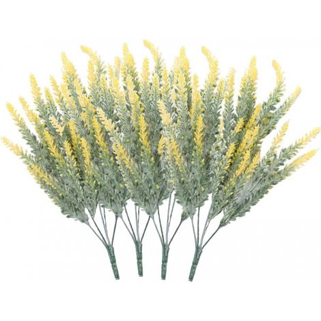 4 bouquets de fleurs artificielles floqué fleurs artificielles plante de lavande fleurs artificielles décoration en pot in jaune) (1/5)