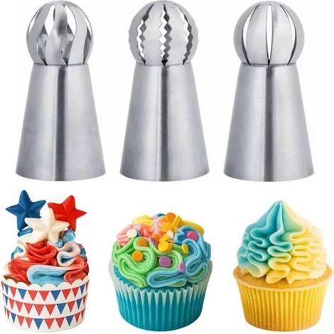 HOXILEELEOSet de 3 douilles russes sphériques pour pâtisserie, décoration gâteau, inox, embouts glaçage cupcakes biscuits (1/5)