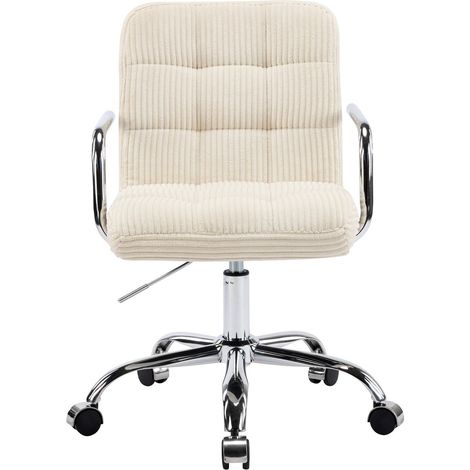 Fauteuil de bureau capitonné, pivotant et réglable en hauteur en velours côtelé beige - Nolan (1/5)
