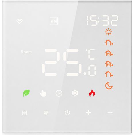 Thermostat WiFi intelligent pour chauffage au sol, écran LED, programmable, contrôle à distance par mobile, 3 A, blanc, vertical, modèle 02, pour eau/chaudière (1/5)