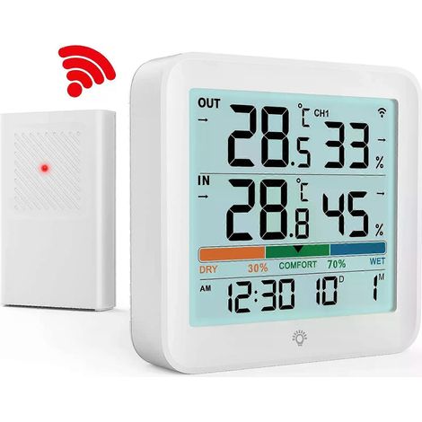 Thermomètre-hygromètre numérique LCD NOKLEAD pour intérieur et extérieur, avec capteur de température et d'humidité, idéal pour le bureau et la maison. (1/4)