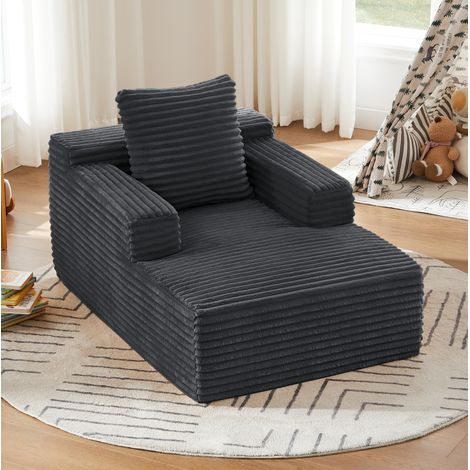Chaise longue in corduroy, divano relax senza montaggio, imbottitura in schiuma e molle insacchettate, grigio scuro (1/5)