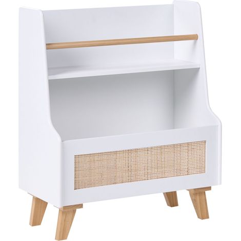 Libreria a 2 ripiani Libreria Contenitore per giocattoli Camera dei bambini MDF Rattan Frontale bianco Jackit