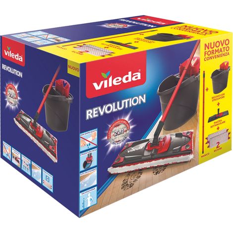 Vileda – Coffret révolution serpillière 2en1 avec seau essoreuse – Chiffons microfibre pour nettoyage en profondeur – Pour sols brillants (1/10)