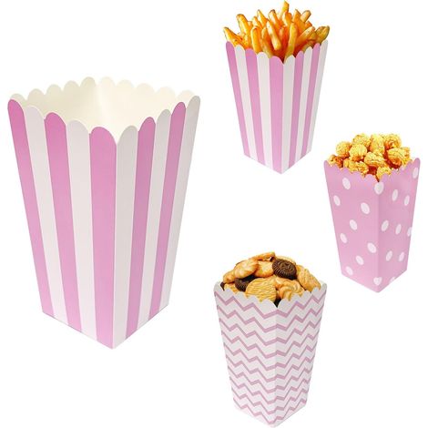 Boite Pop Corn Petite, Boîtes à Popcorn Conteneur Carton en Papier, Rétro Popcorn Boite à Rayures, pour Bonbons, Cadeaux, Fête d'anniversaire, Anniversaires, Soirées, Cinéma(Rose-B) (1/5)