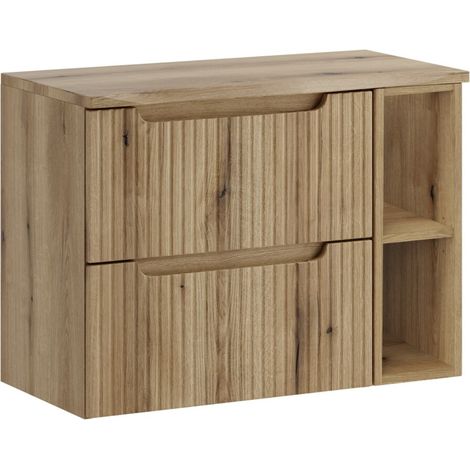 Furnidea - Meuble suspendu sous vasque 80 cm avec plan et 2 tiroirs NOVA chêne Coast Evoke