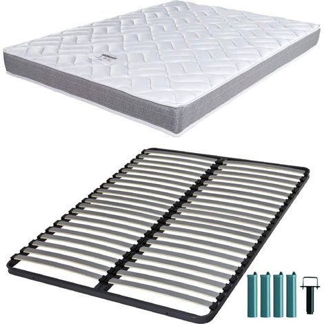 Matelas mousse + Sommier métal C220 140x190 Morgan - Hauteur 17 cm - Soutien ferme (1/5)