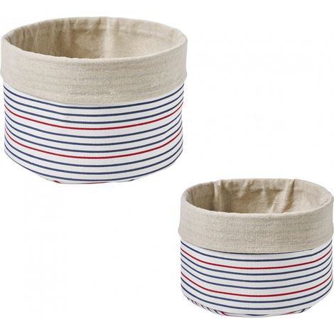 Lot de 2 paniers de rangement à rayures en polycoton (1/4)