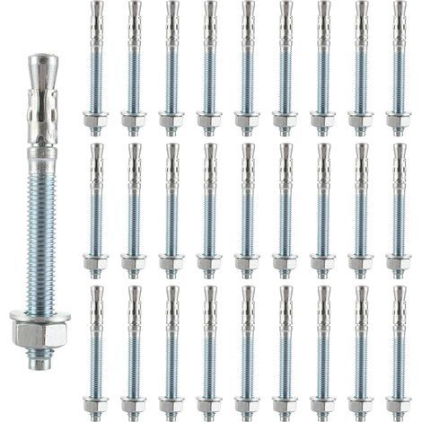 30 Stück M10 x 100 mm Ankerbolzen aus verzinktem Stahl, M10-Ankerbolzen, verzinkter Stahl, M10-Ankerbolzen für Hochleistungsbefestigung, Beton, Mauerwerk, Stein, Ziegel