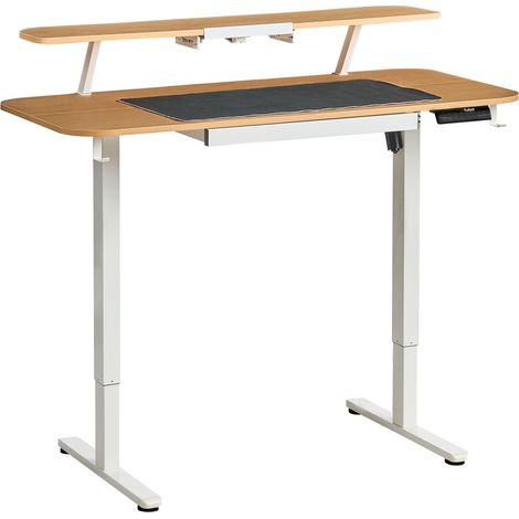 Scrivania elettrica con tappetino per mouse, altezza regolabile, funzioni di seduta e in piedi, stile scandinavo moderno, 120 x 60 cm, porta USB, piano marrone chiaro e gambe bianche Wilbanks (1/5)