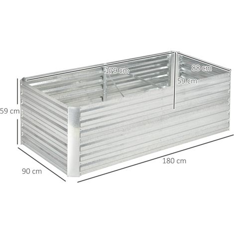 Carré potager de jardin rectangulaire tubes de renforcement acier galvanisé 180 x 90 x 59 cm (1/4)