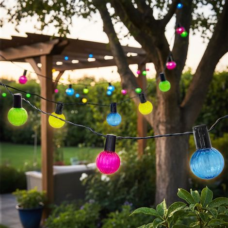 LED Solar Lichterkette mit 20 geriffelten Glühbirnen auf 570 cm - bunt retro - Garten Deko Beleuchtung mit farbigen Lampen