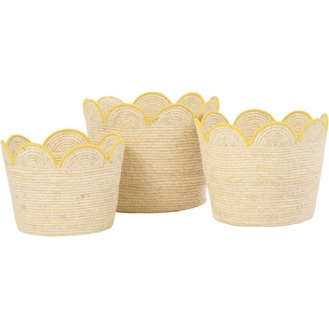 Lot de 3 Paniers de Rangement "Fleur" 44cm Naturel & Jaune