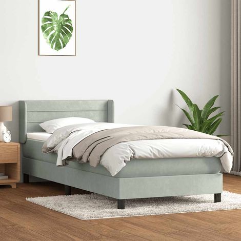 Sommier à lattes de lit et matelas gris clair 90x210 cm velours (1/5)