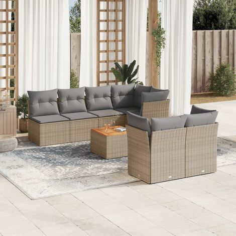 Set de sofás de jardín y cojines 8 pzas ratán PE beige mezcla vidaXL (1/5)