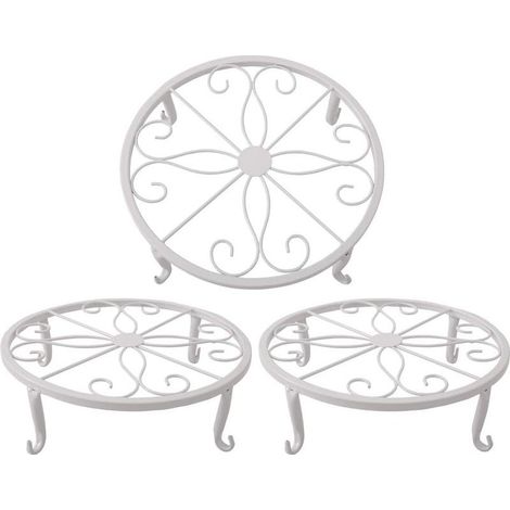 White flower pot stand 23 x 23 x 11.5 cm, retro iron succulent plant stand for indoor and outdoor use, 3 pieces (1/5)