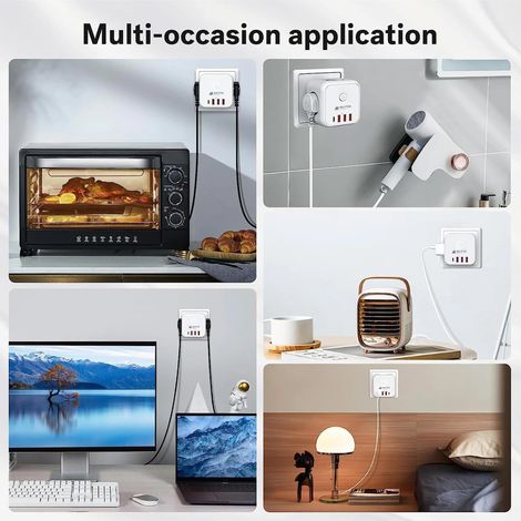 Seau Prise USB Charge Rapide PD 20 W, 7 en 1 Prise USB et USB, Prise Multiple Murale avec 3 Prises CA 2530 W et Interrupteur, Confort pour Chambre, Bureau et Maison (1/3)