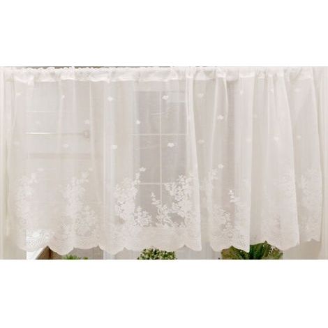 Rideaux Brise Bise Fleurs Découpée Court Rideau Passe Tringle Semi-Transparent Cuisine Bureau Chambre 1 Pièce Blanc 60x150cm (1/5)