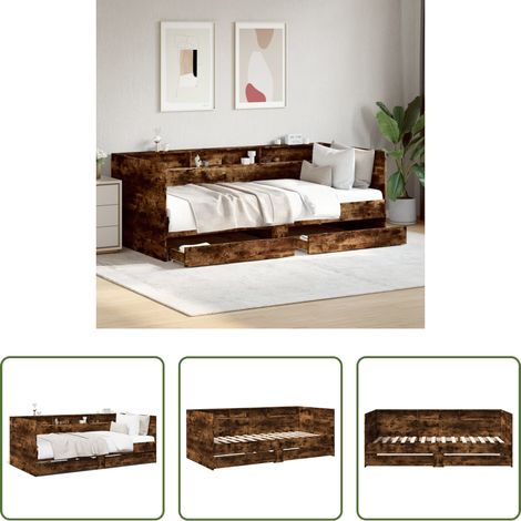 vidaXL Tiroirs de lit - Lit de jour avec tiroirs sans matelas chêne fumé 90x200 cm (1/5)