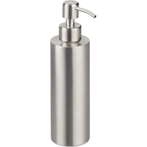 Dispensador de jabón recargable para baño y cocina, con bomba desinfectante, acero inoxidable, 300 ml, color plata. (1/5)