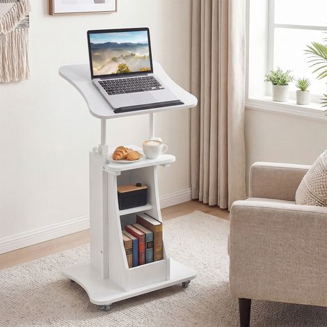 Lectern, Height Adjustable, Standing Desk with Wheels & Tilting Table, Mobile Standing Desk, White (1/5)