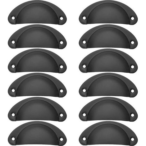 12 Poignées Coquille Vintage Tiroir Armoire Cuisine Fer Incurvé 8.2x3.5cm Vis Noir (1/5)