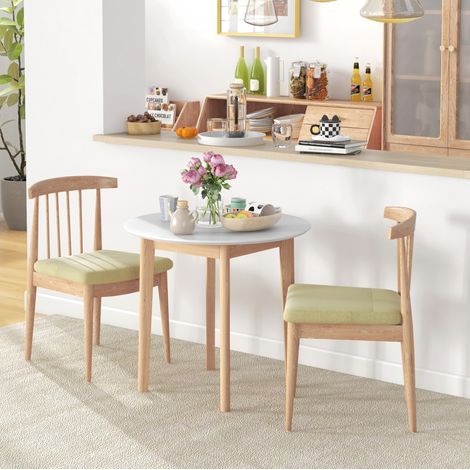 Table à manger ronde en bois massif blanc Ø75x76 cm, style campagne, pour 2 personnes (1/5)