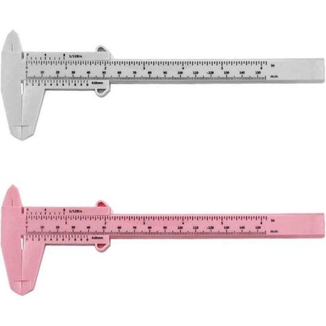 2 Pièces Pied À Coulisse en Plastique À Double Échelle, Outils De Mesure, Règle D'Étudiant, Mini Règle De Mesure (Blanc, Rose) (1/4)