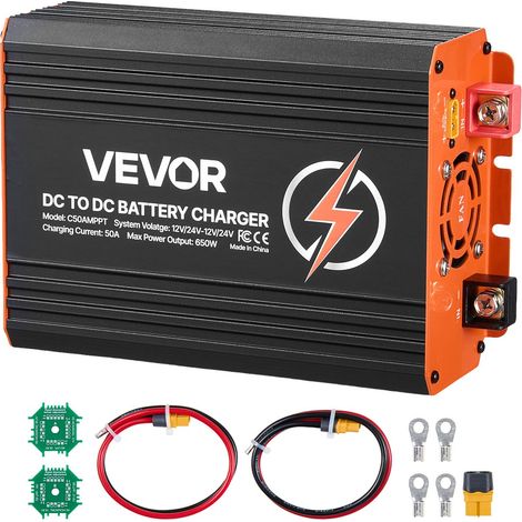 Chargeur DC-DC avec MPPT 650 W 50 A Chargeur de Batterie DC-DC 12 V/24 V-12 V/24 V Double Entrée Panneau Solaire/Alternateur pour Camping-car Voiture Bateau, Compatible avec LiFePO4 Plomb-acide (1/5)