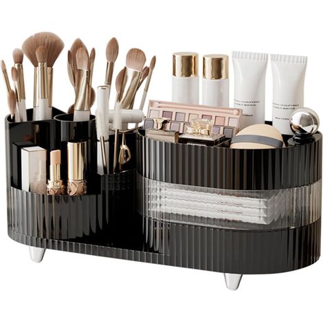 Organizador de maquillaje giratorio 360° - Gran capacidad - Para tocador, baño, oficina - Negro 02