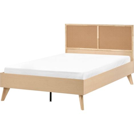 Letto matrimoniale in legno di gomma con testiera in vimini marrone chiaro 120 x 200 cm Monpazier