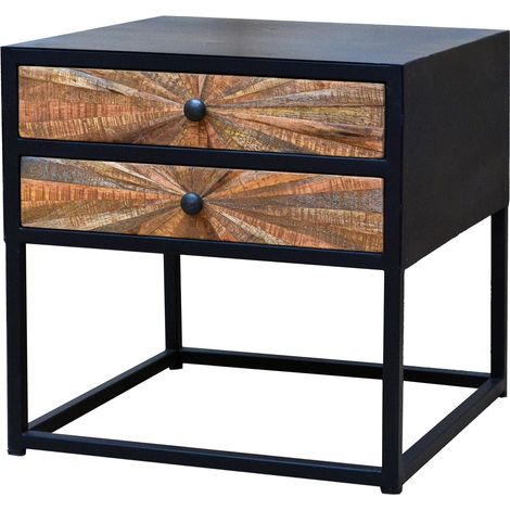Madira-Table de chevet avec 2 tiroirs en bois de manguier noir