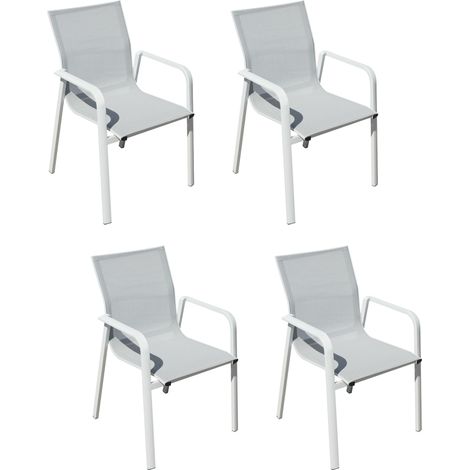 Set 4 Sedie per Esterni con Braccioli Arredamento per Giardini, Ristoranti, Bar Bianche (1/4)