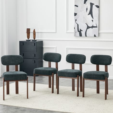 Set de 4 sillas de comedor de lino negro, con respaldo curvado y asiento acolchado,49×57×82.5cm (1/5)