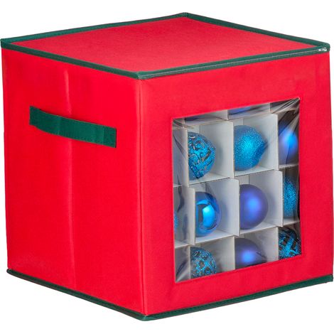 Organizer Per 64 Palline Di Natale In Tnt Con Finestra Frontale E Manici 30x30x30 Cm