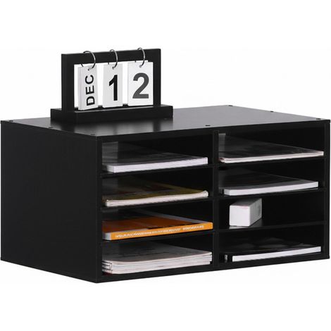 Relaxdays Bamboo Document Tray, A4, 8 Compartments, Office, Home Office, HWD 25x49x31 cm, Desk Organizer, Black