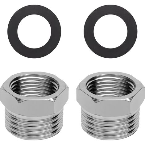 Lot de 2 raccords réducteurs 1/2 à 3/8 en acier inoxydable - Double mamelon de qualité supérieure avec 4 bagues d'étanchéité - Rallonge de réduction universelle - Anti-rouille et résistant à (1/5)