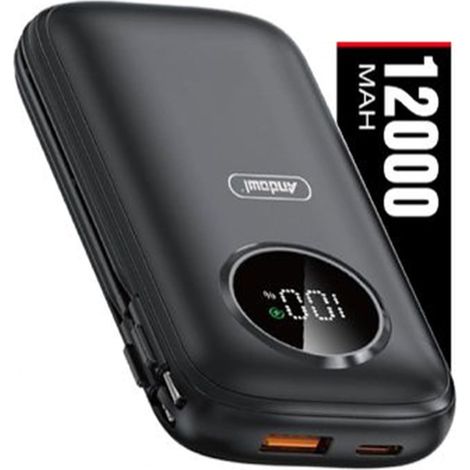 Andowl - Power Bank Q-cd056 Da 12000 Mah Con Display Digitale Intelligente Cavi Integrati - (1/4)