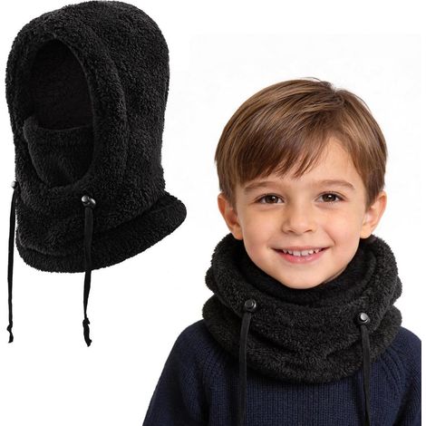 Kinder Sturmhaube Fleece warm winddicht verstellbar 3-10 Jahre Schwarz (1/5)