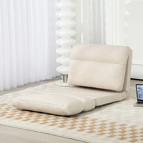 Fauteuil de sol canapé paresseux fauteuil convertible en lit inclinable 90° à 180° tissu - 70 x 72 x 56 cm - beige