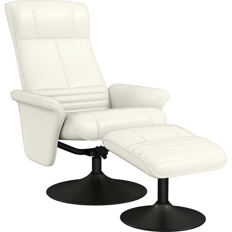 Fauteuil inclinable, fauteuil TV avec repose-pieds, pivotant, ergonomique, aspect microfibre, jusqu'à 150 kg, blanc crème (1/5)