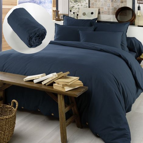 Pack Housse de Couette 260 x 240 cm + Drap Housse 160x200 cm – Flanelle CANDICE Bleu (1/4)