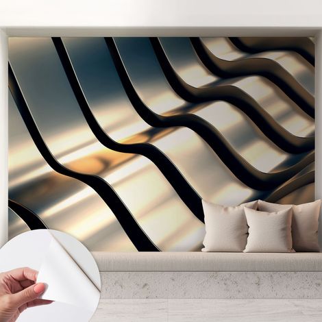 Papier peint adhésif décoratif pour salon chambre et cuisine Facile à poser avec colle Vagues métalliques 208x146 cm (1/5)