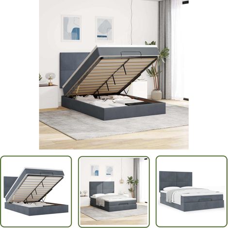 vidaXL Ottoman-Bett mit Matratzen Dunkelgrau 140x200 cm Samt (1/5)