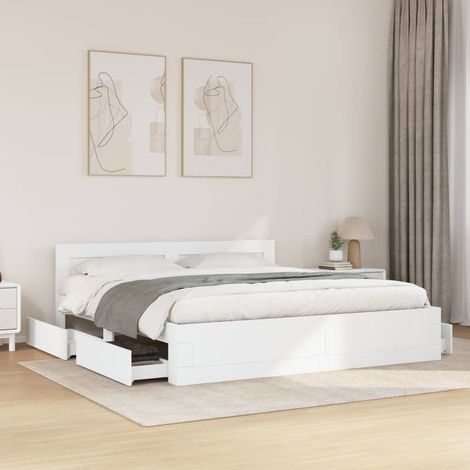Bed Frame with Headboard without Mattress White 200x200 cm vidaXL