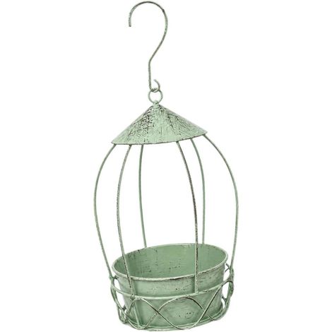 Wrought iron birdcage-shaped planter, space-saving flower pot, creative accessory, gift, decoration for patio, garden, or other outdoor space, aged green (1/5)
