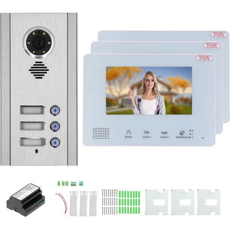 Interphone vidéo 7 pouces TFT LCD 2 fils Vision nocturne Sécurité Portier 1 Caméra 3 Écrans 100‑240V (1/5)