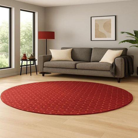 Tapis en laine AstroAura - Tapis en laine - 180x180cm, Round - 100% Laine vierge - Tufté main - Rouge (1/5)