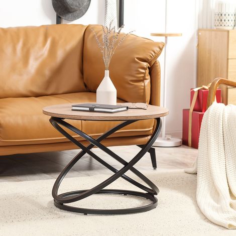Table basse ronde style industriel en métal noir et plateau en bois - dim. Ø 60 x 46H cm